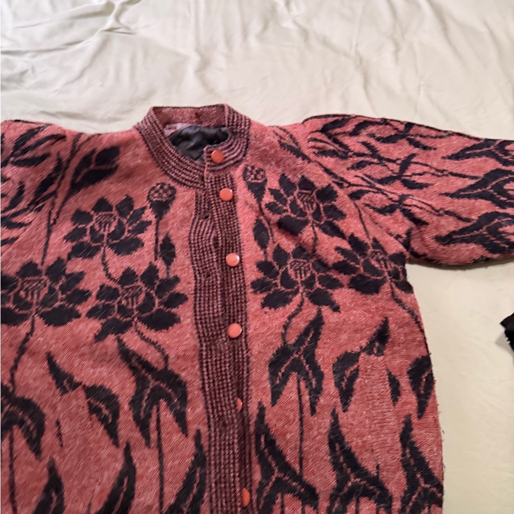 Floral Patterned Pink and Black Women's Sweater